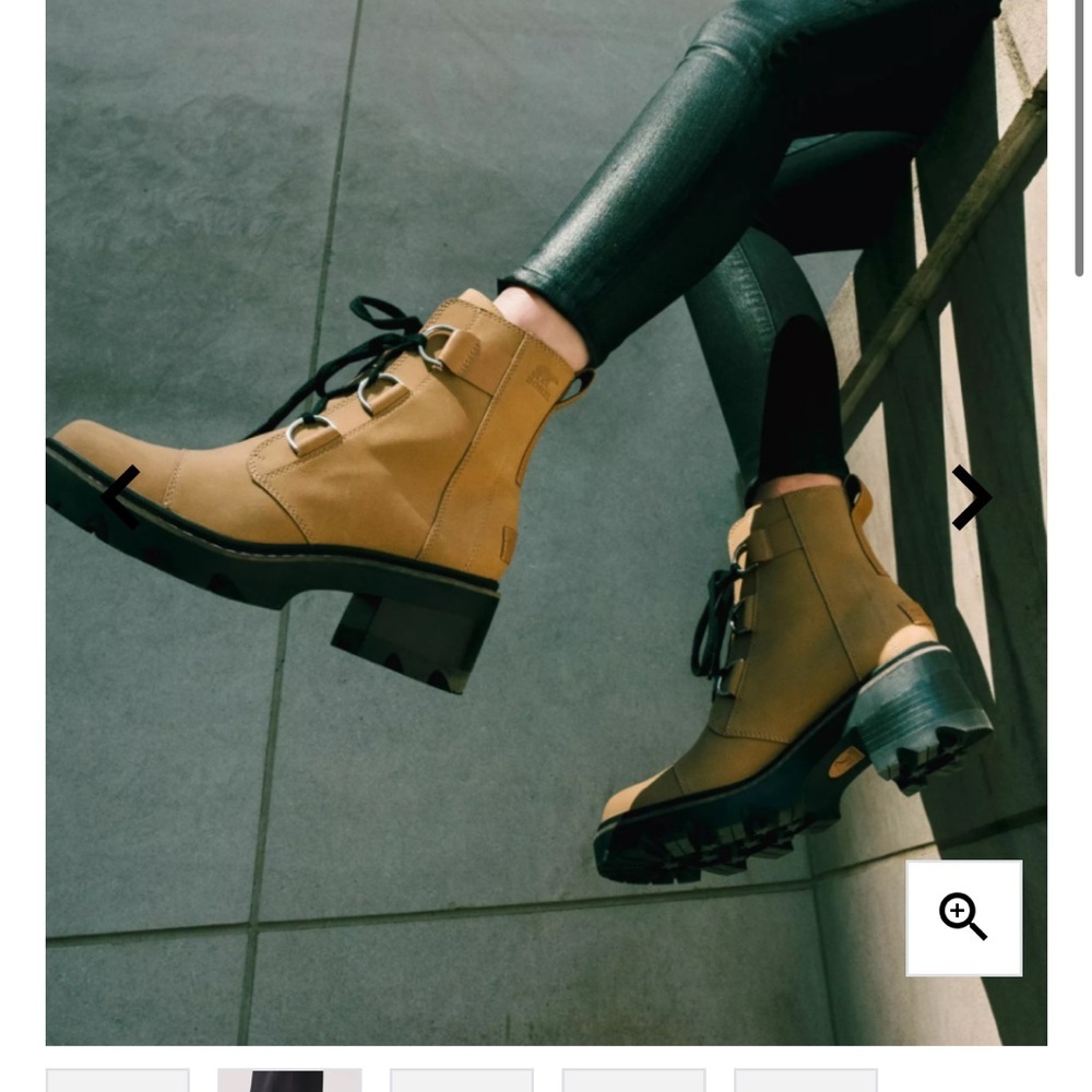 Sorel Jane Now lace up d-ring heel combat boot caribou buff waterproof boot - Picture 2 of 16